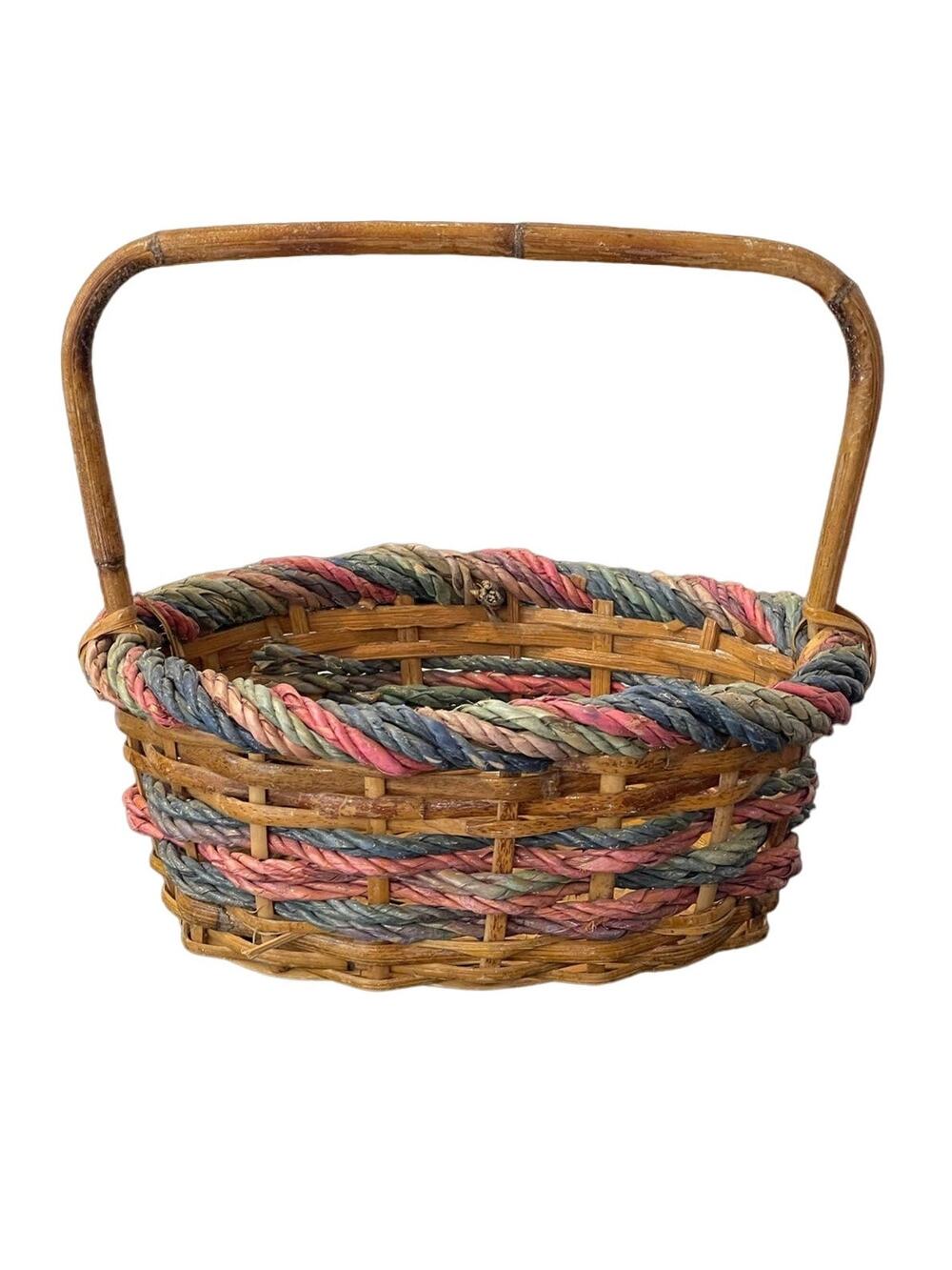 Oval Wicker Basket with Colorful Trim